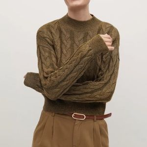 MANGO Cropped Cable Knit Sweater